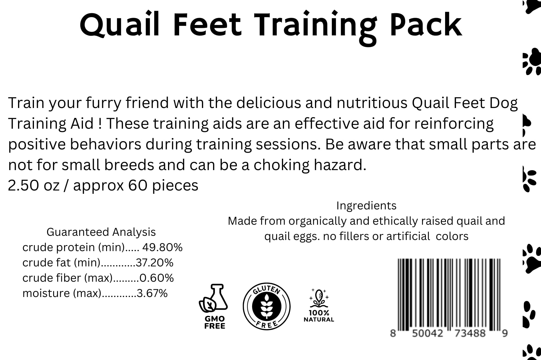 Undique Quail Feet Training Pack Ingredients