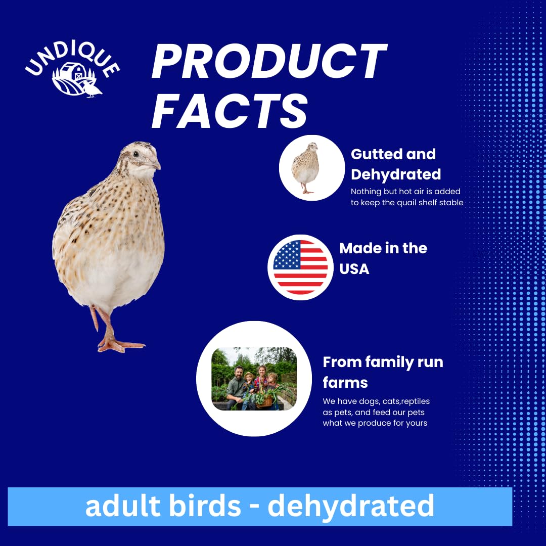 Undique Quail Whole Prey dehydrated for Bird Dog Training or Falconry Product Facts