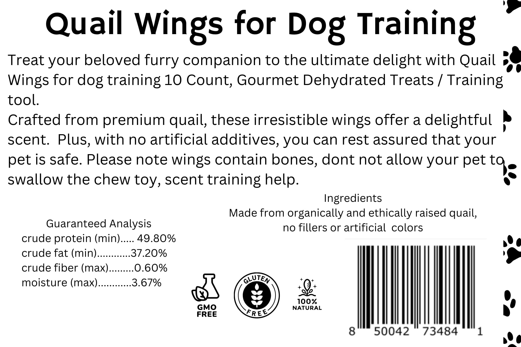 Undique Quail Wings for Dog Training Ingredients