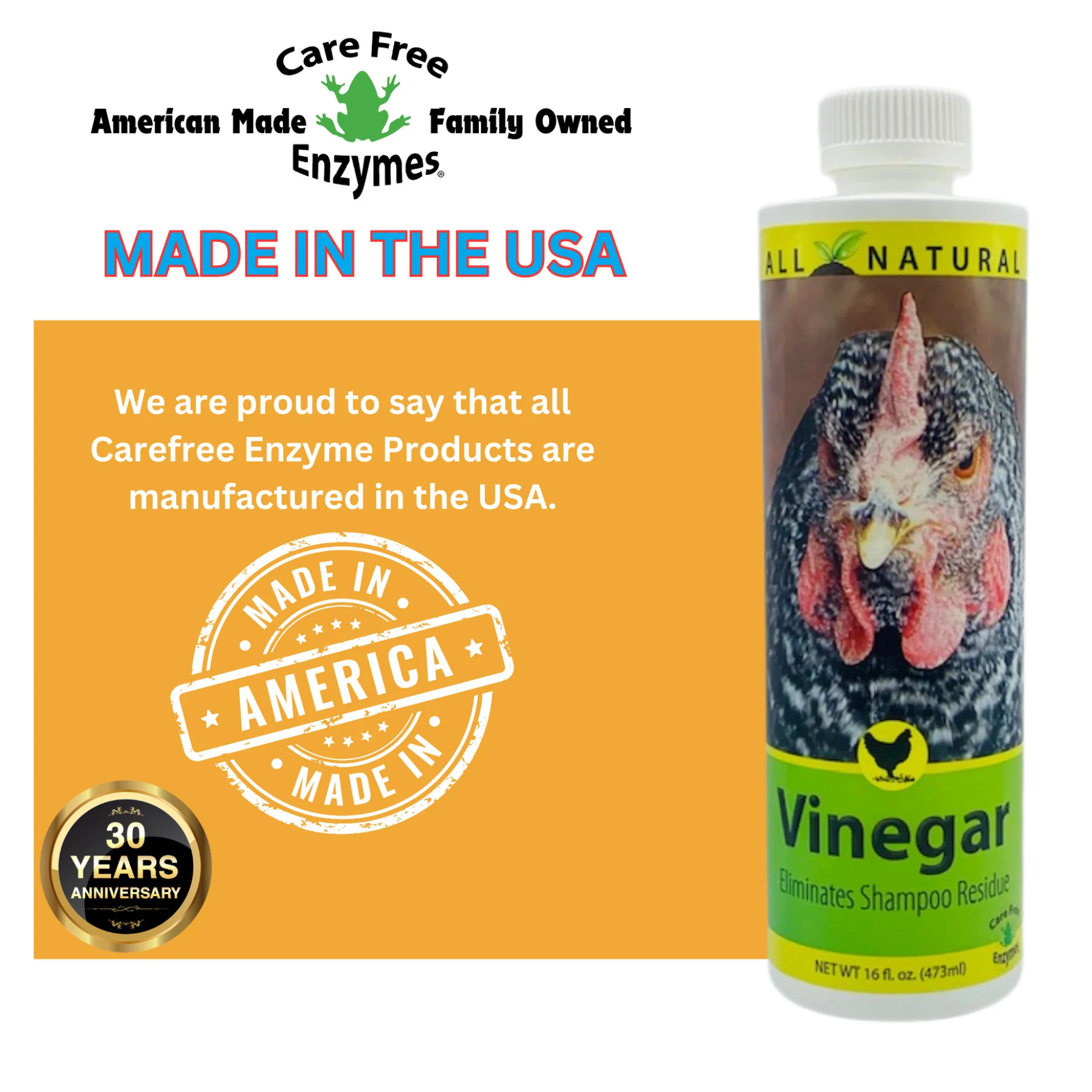 Vinegar Shampoo Residue Eliminator for Chickens and Pets Made in USA