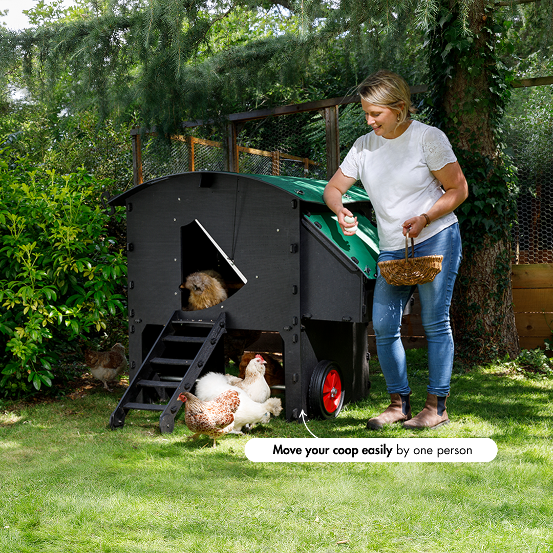 Wheel system for moving a Nestera Penthouse chicken coop