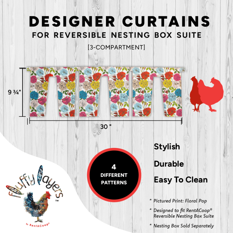 Fluffy Layers Curtains for RentACoop Nesting Box Suite - Roosters & Roses