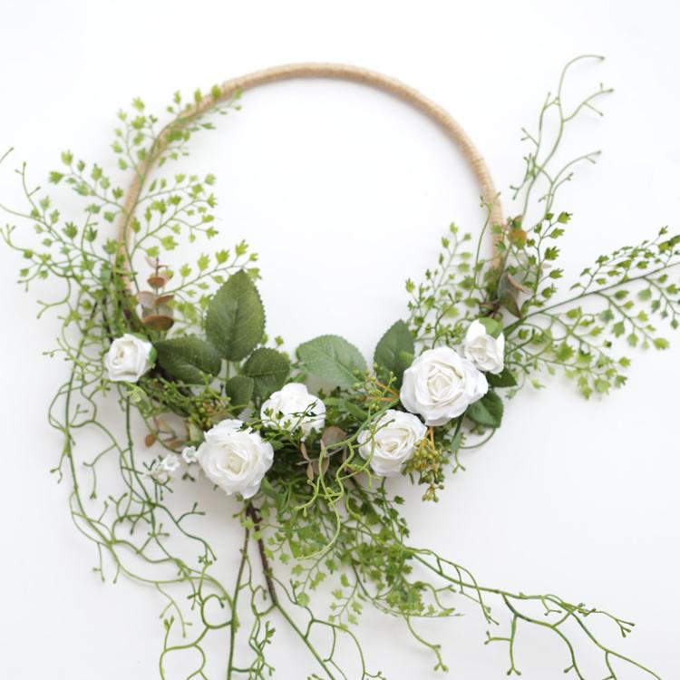 RusticReach Floral Hoop Artificial White Rose with Greenery Ferns 9" D