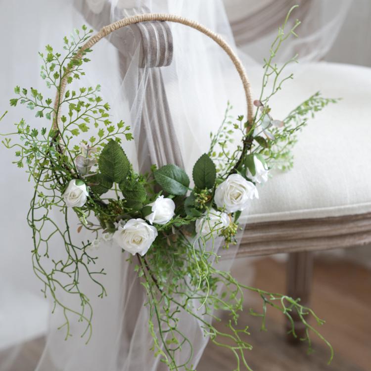 RusticReach Floral Hoop Artificial White Rose with Greenery Ferns 9" D