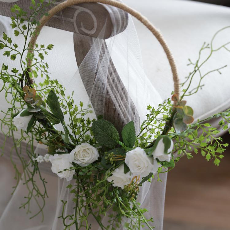 RusticReach Floral Hoop Artificial White Rose with Greenery Ferns 9" D