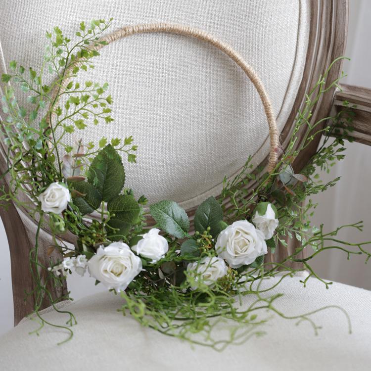 RusticReach Floral Hoop Artificial White Rose with Greenery Ferns 9" D