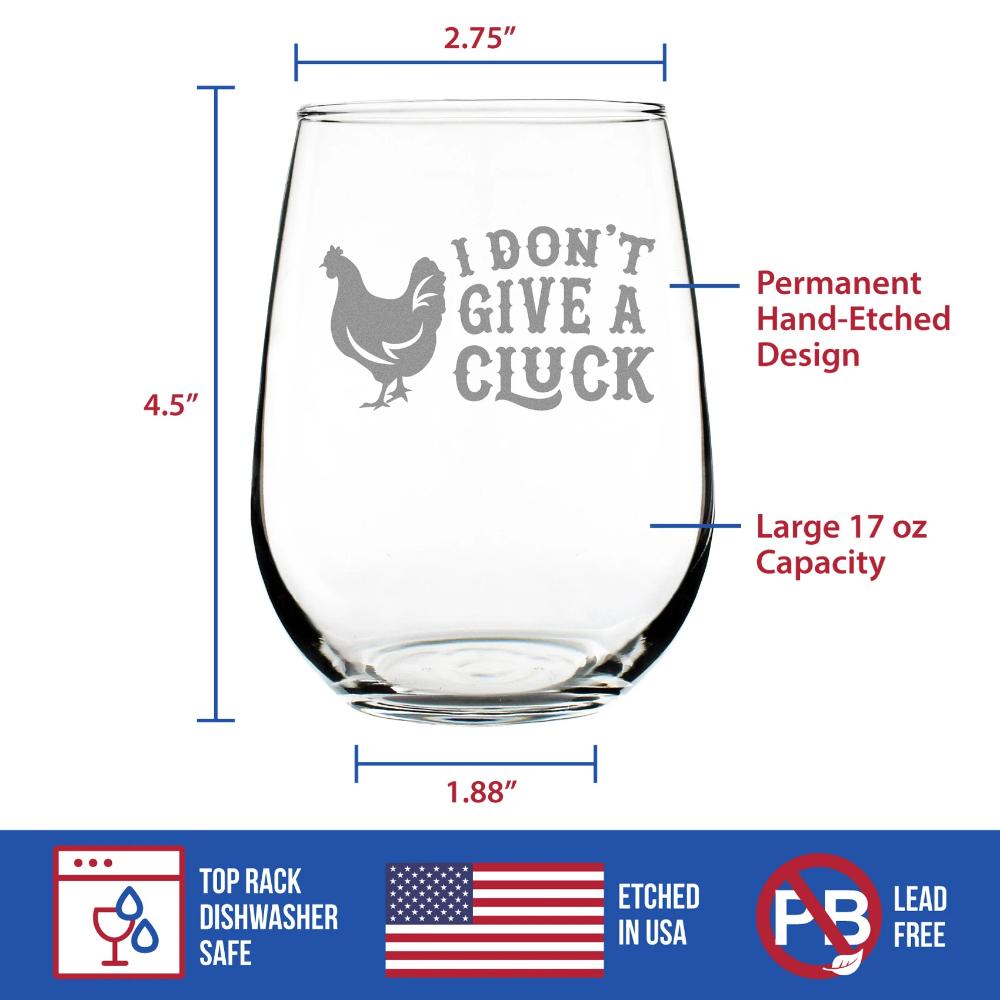 Don't Give a Cluck - Stemless Chicken Wine Glass for Women - Cute Funny Wine Gift Idea - Unique Personalized Glasses for Birthday