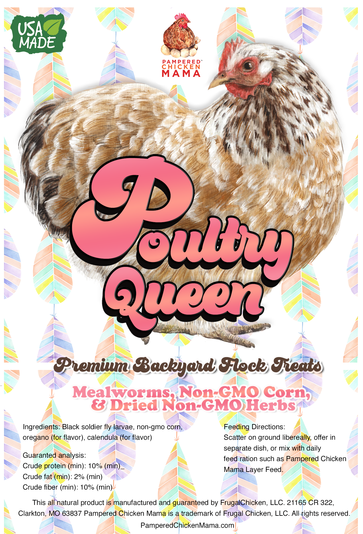 Pampered Chicken Mama Poultry Queen Mealworm, Non-GMO Corn, Non-GMO Flax, & Herb Treat For Pet Chickens
