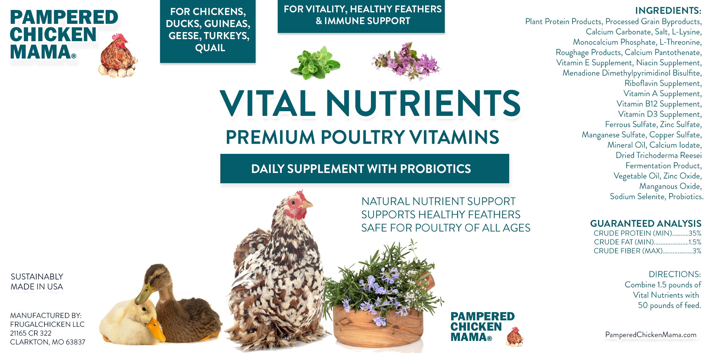 Nutrientes vitales: Vitaminas esenciales y oligoelementos suplementarios para gallinas y patos domésticos