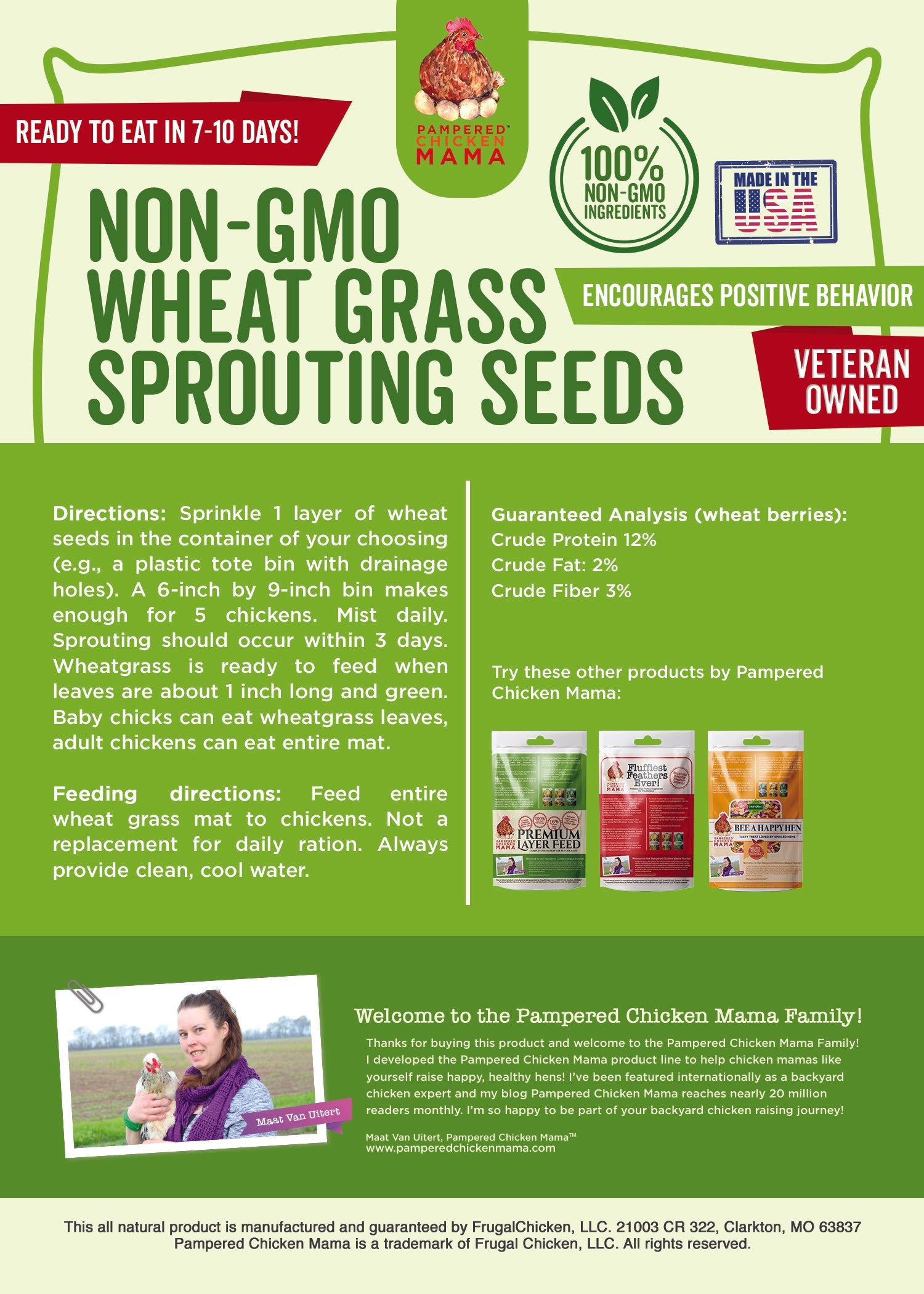 Pampered Chicken Mama Non-GMO Wheat Seeds for Sprouting Fodder (Wheat Grass)