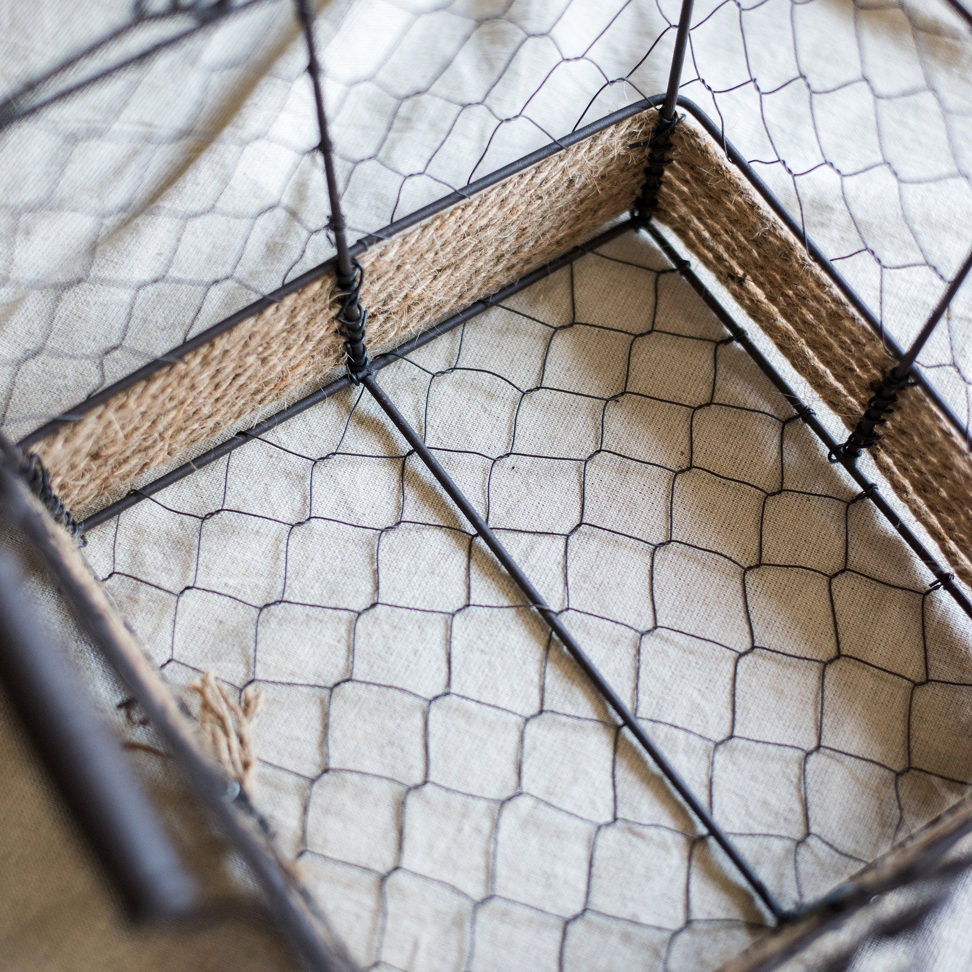 RusticReach Egg Carrying Basket - Wire With Hemp Rope Bottom Rectangular